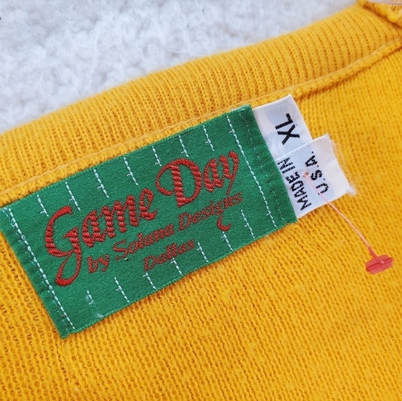 VTG Game Day Sweater Mens XL Solana Designs Dallas Gold Fleece V-Neck USA Made - Picture 7 of 10
